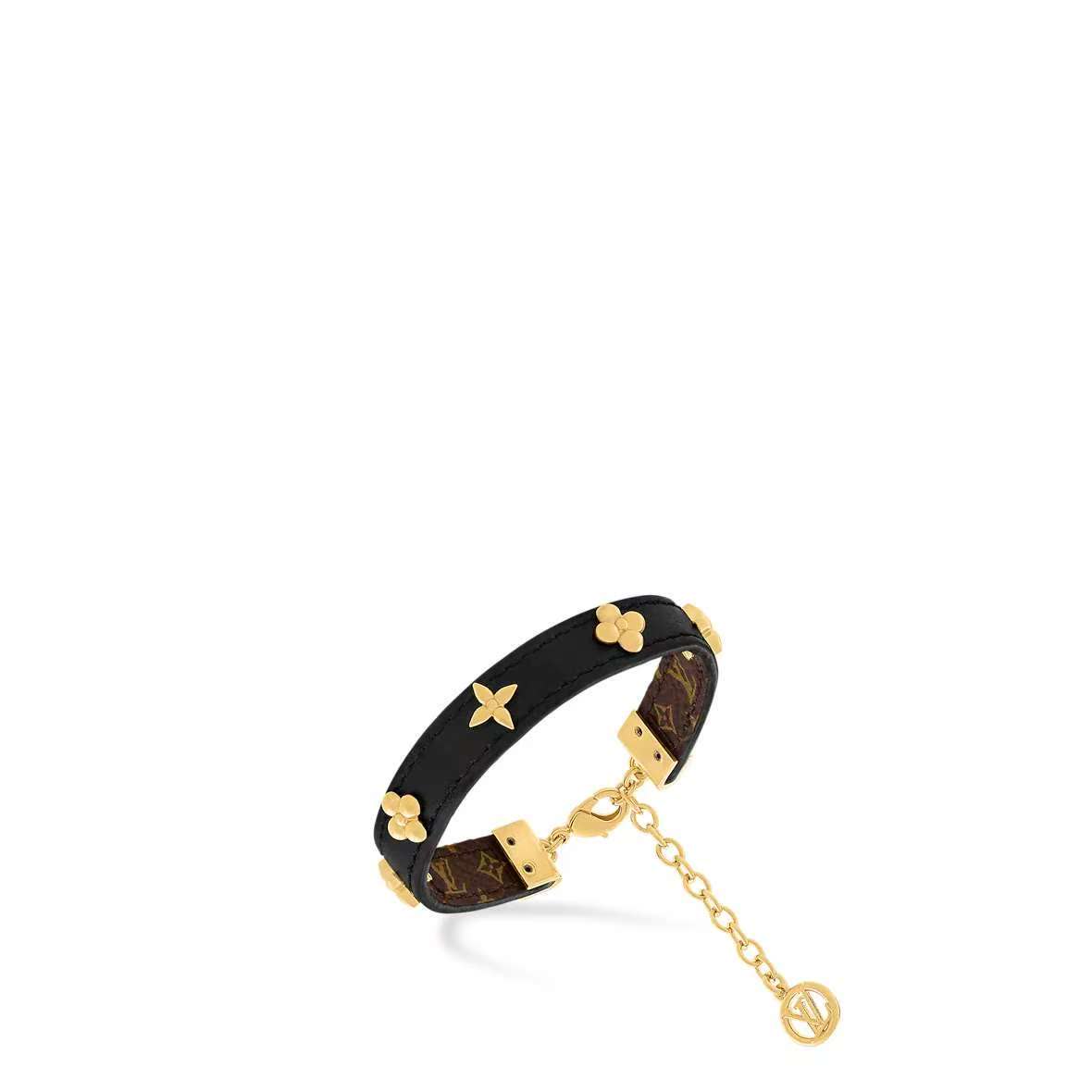 Louis Vuitton Black Leather Bracelet with Gold Accents Louis Vuitton Black Leather Bracelet with Gold Accents